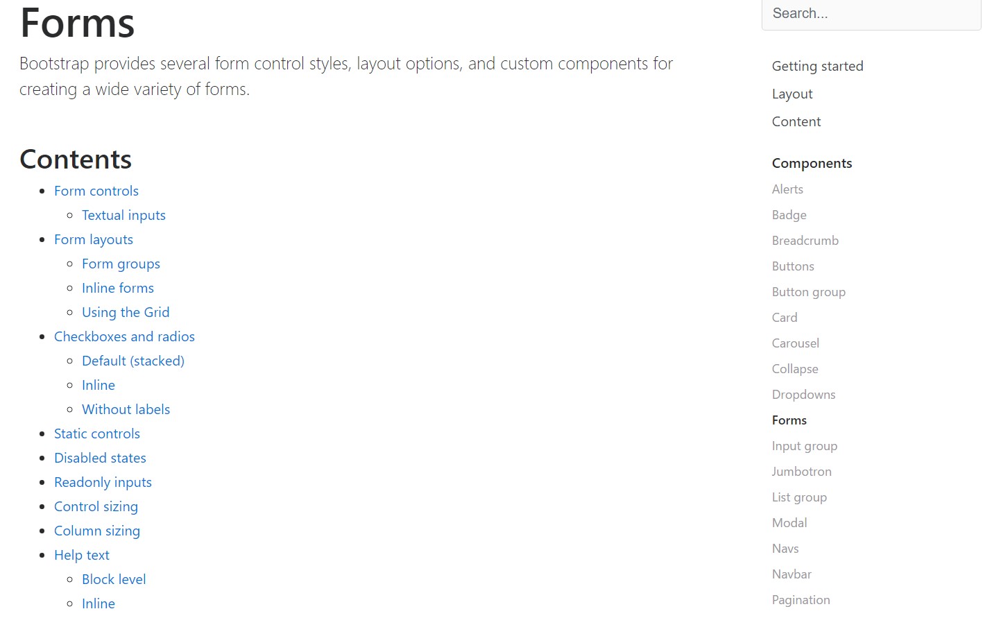 Bootstrap forms  main documentation